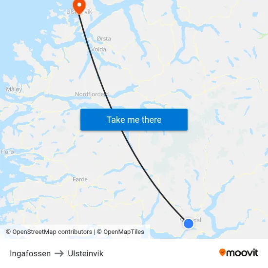 Ingafossen to Ulsteinvik map