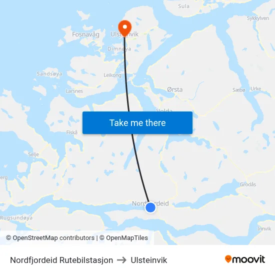 Nordfjordeid Rutebilstasjon to Ulsteinvik map