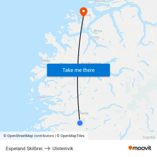 Espeland Skilbrei to Ulsteinvik map