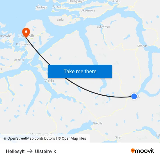 Hellesylt to Ulsteinvik map