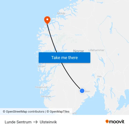 Lunde Sentrum to Ulsteinvik map