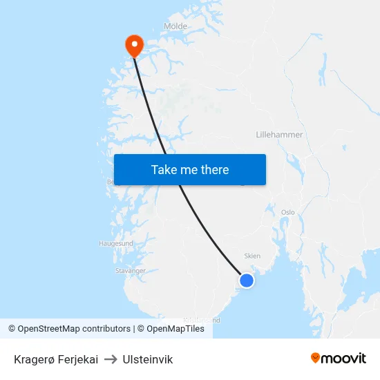 Kragerø Ferjekai to Ulsteinvik map