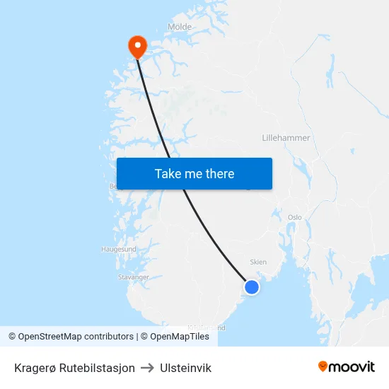 Kragerø Rutebilstasjon to Ulsteinvik map