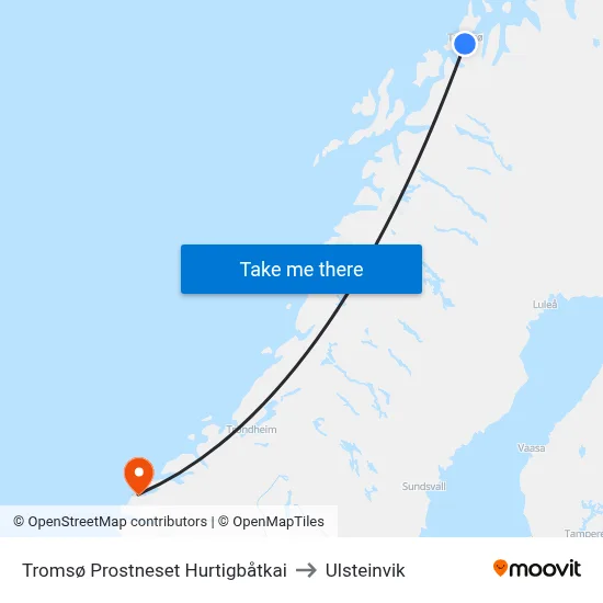 Tromsø Prostneset Hurtigbåtkai to Ulsteinvik map