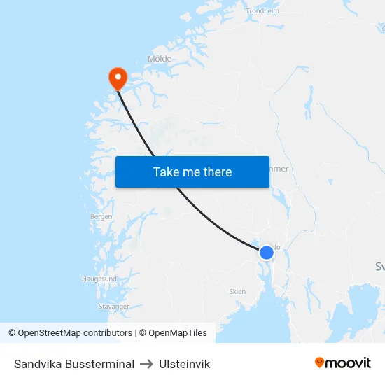 Sandvika Bussterminal to Ulsteinvik map