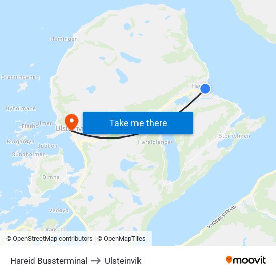 Hareid Bussterminal to Ulsteinvik map