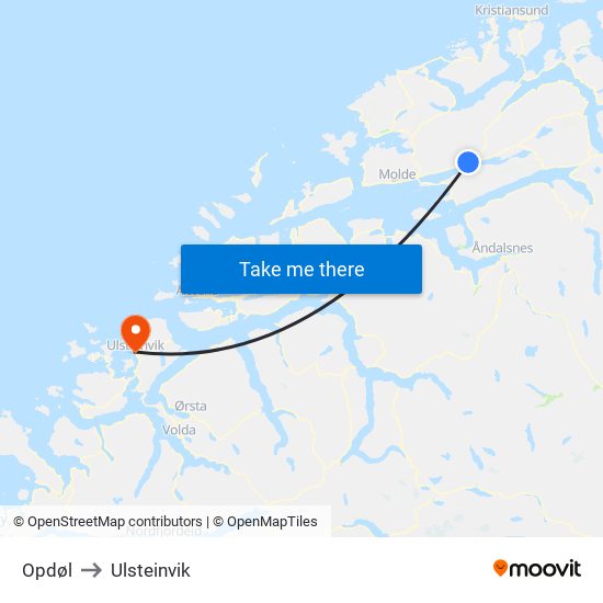 Opdøl to Ulsteinvik map