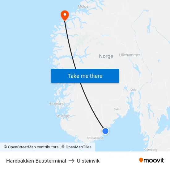 Harebakken Bussterminal to Ulsteinvik map