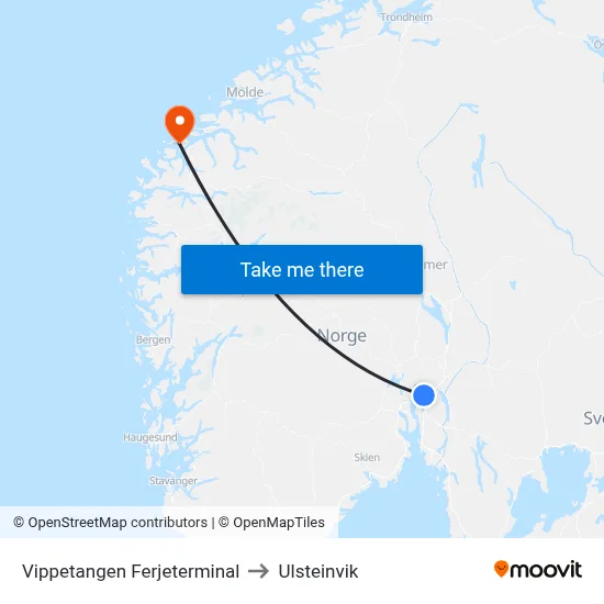 Vippetangen Ferjeterminal to Ulsteinvik map