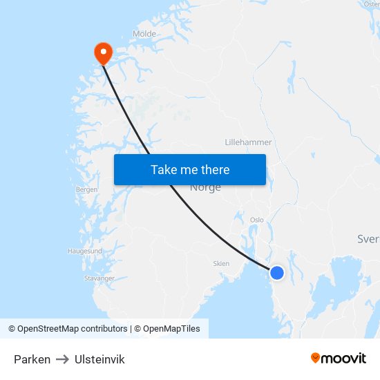 Parken to Ulsteinvik map