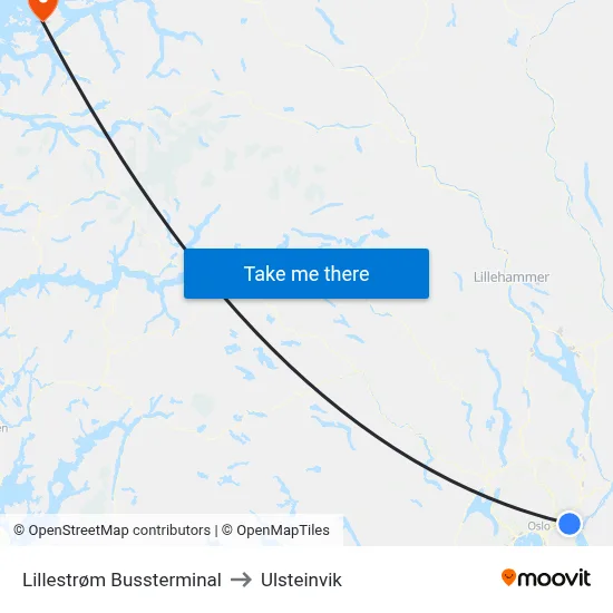 Lillestrøm Bussterminal to Ulsteinvik map