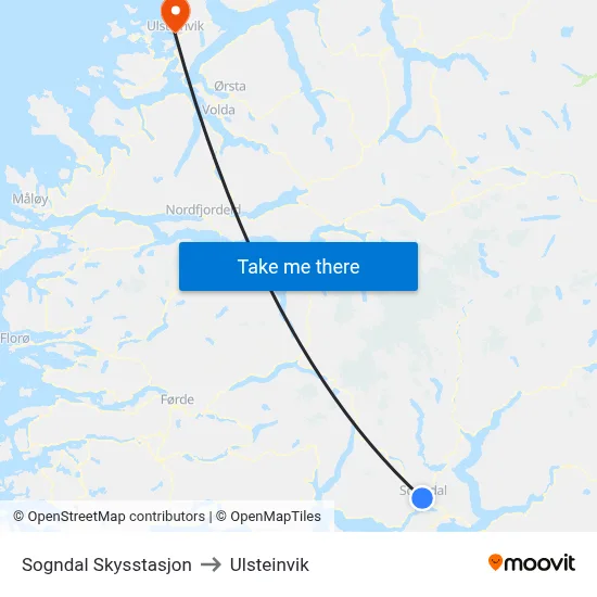 Sogndal Skysstasjon to Ulsteinvik map