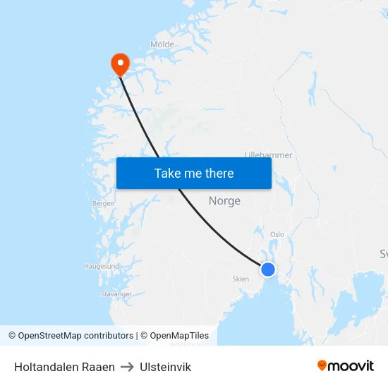 Holtandalen Raaen to Ulsteinvik map
