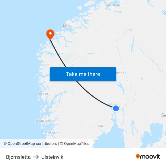 Bjørnsletta to Ulsteinvik map