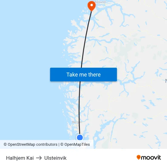 Halhjem Kai to Ulsteinvik map