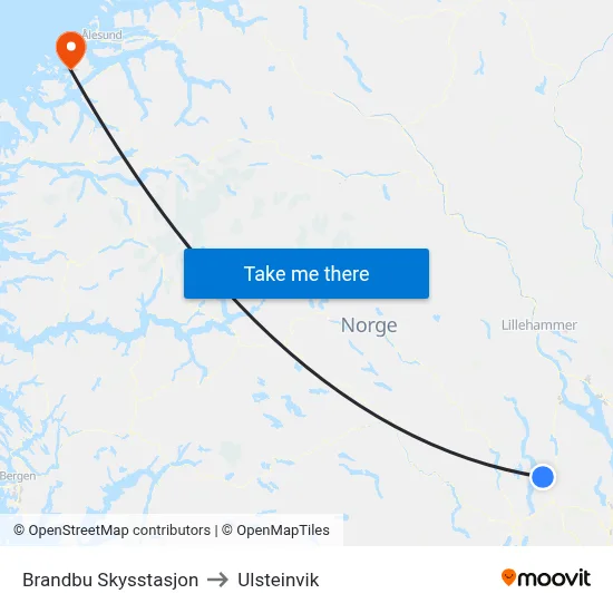 Brandbu Skysstasjon to Ulsteinvik map