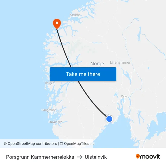 Porsgrunn Kammerherreløkka to Ulsteinvik map