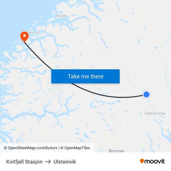 Kvitfjell Stasjon to Ulsteinvik map