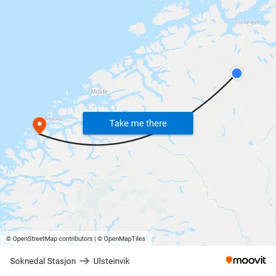 Soknedal Stasjon to Ulsteinvik map