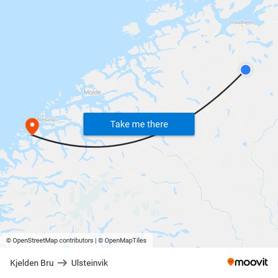 Kjelden Bru to Ulsteinvik map