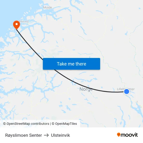 Røyslimoen Senter to Ulsteinvik map