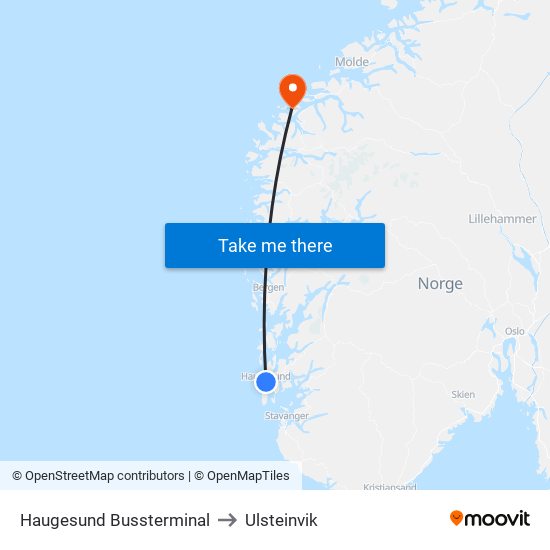 Haugesund Bussterminal to Ulsteinvik map