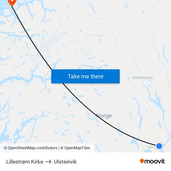 Lillestrøm Kirke to Ulsteinvik map