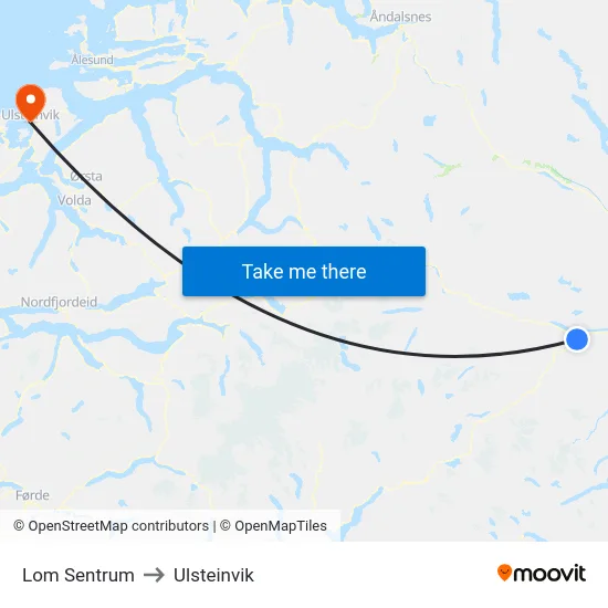 Lom Sentrum to Ulsteinvik map