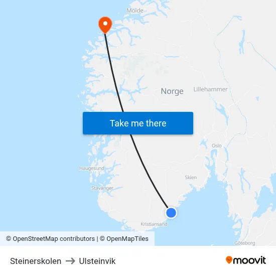 Steinerskolen to Ulsteinvik map