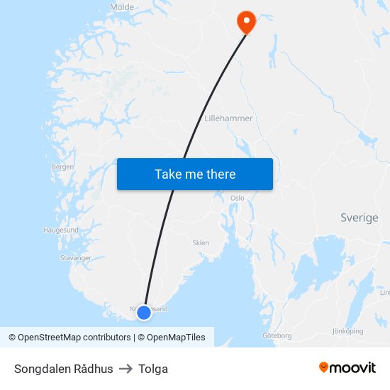 Songdalen Rådhus to Tolga map