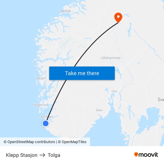 Klepp Stasjon to Tolga map