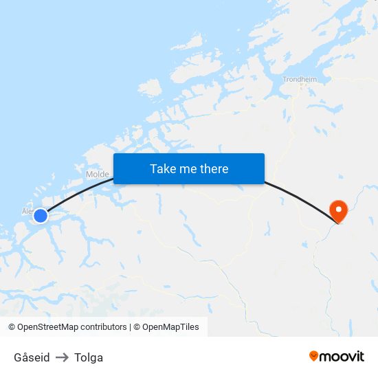 Gåseid to Tolga map