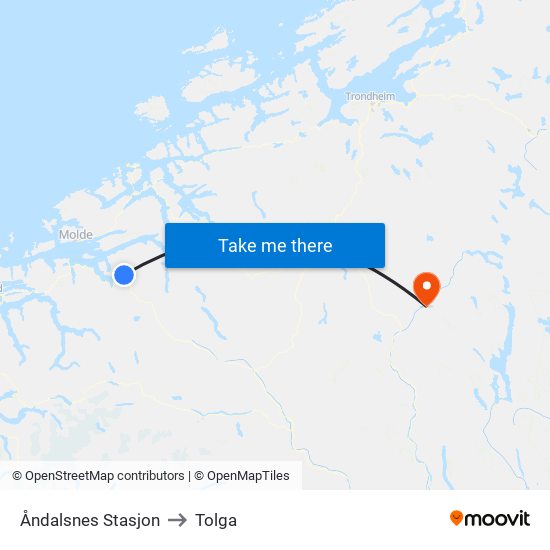 Åndalsnes Stasjon to Tolga map