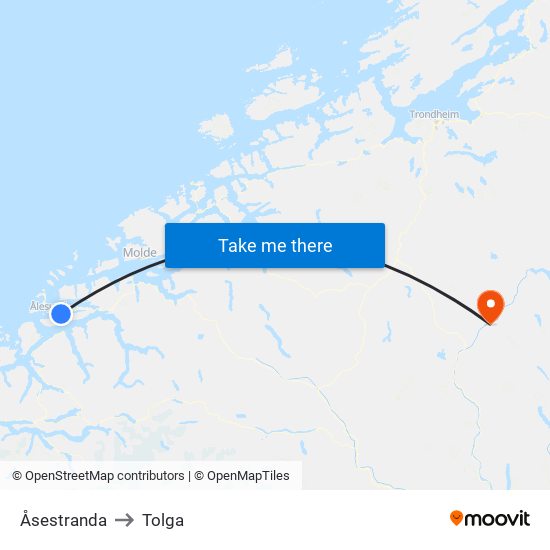 Åsestranda to Tolga map