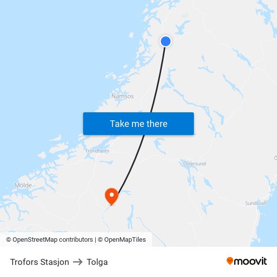 Trofors Stasjon to Tolga map