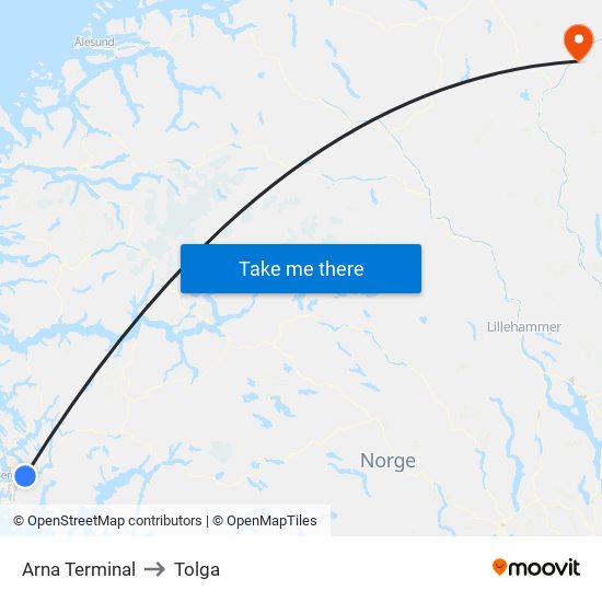 Arna Terminal to Tolga map