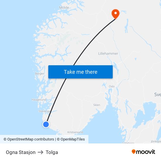 Ogna Stasjon to Tolga map