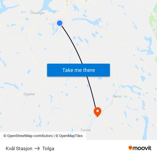 Kvål Stasjon to Tolga map