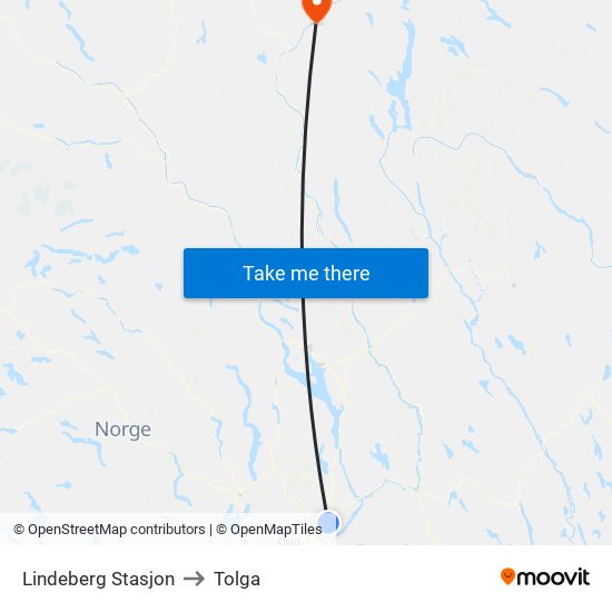 Lindeberg Stasjon to Tolga map