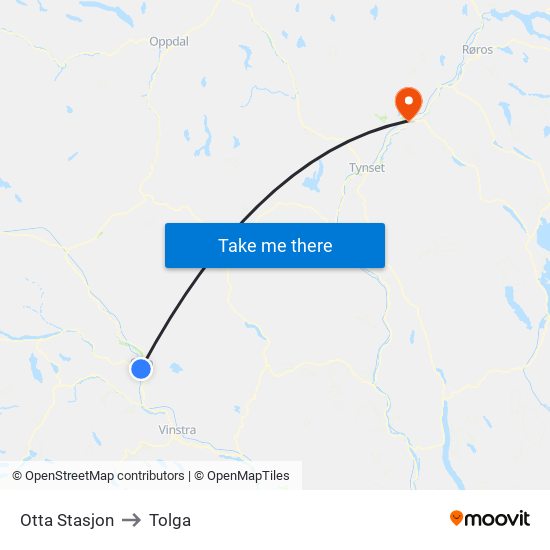 Otta Stasjon to Tolga map