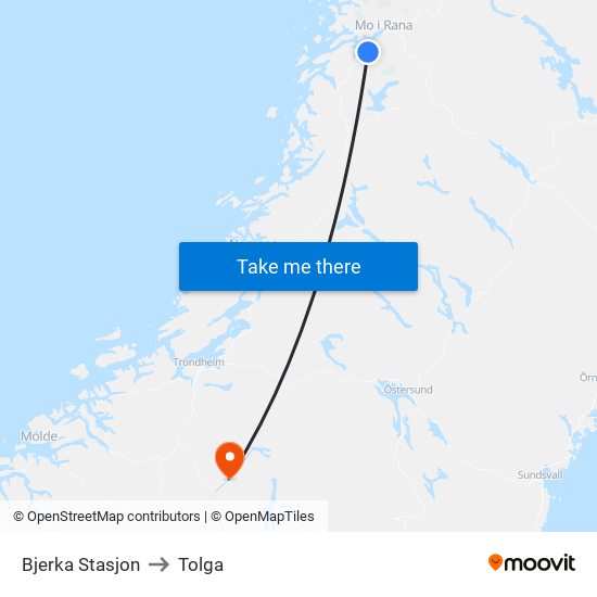 Bjerka Stasjon to Tolga map