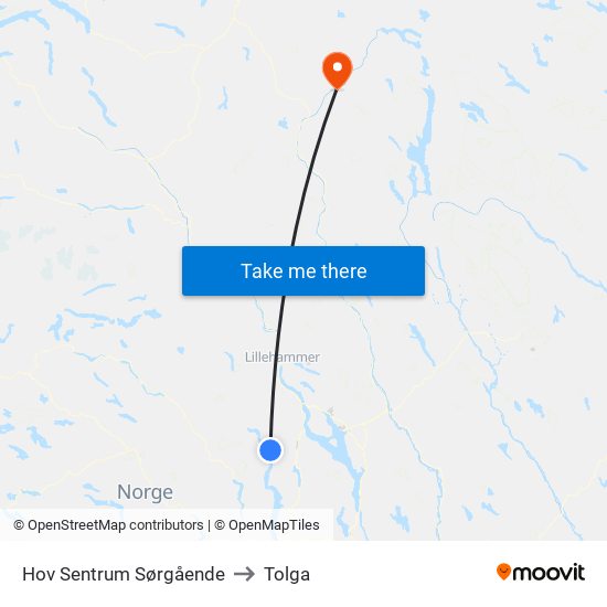 Hov Sentrum Sørgående to Tolga map