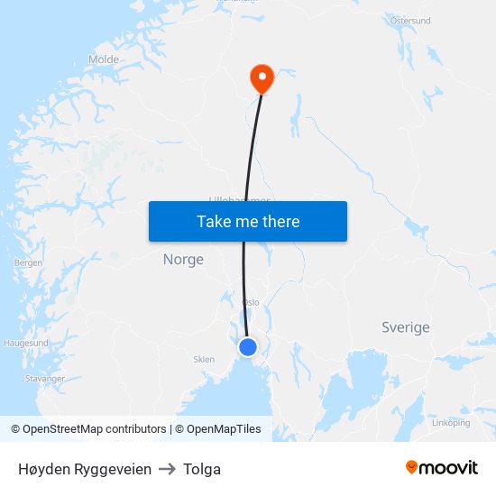 Høyden Ryggeveien to Tolga map