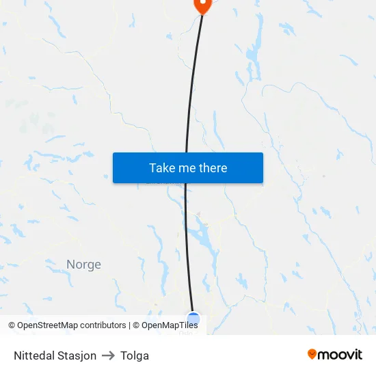 Nittedal Stasjon to Tolga map
