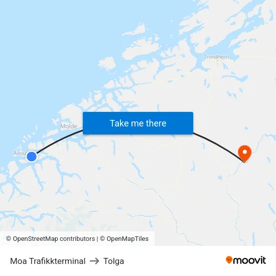 Moa Trafikkterminal to Tolga map