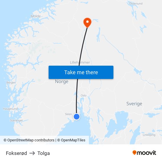 Fokserød to Tolga map