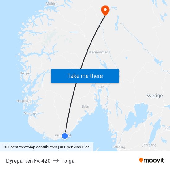 Dyreparken Fv. 420 to Tolga map