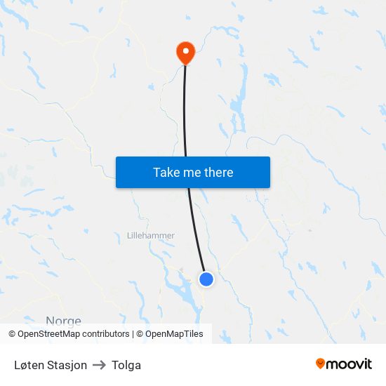 Løten Stasjon to Tolga map