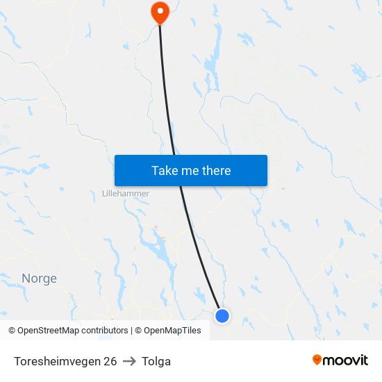 Toresheimvegen 26 to Tolga map