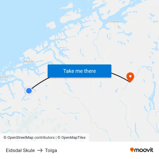 Eidsdal Skule to Tolga map